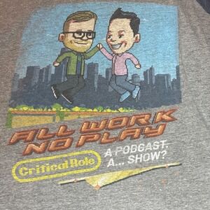 Critical Role All Work No Play Podcast Raglan Baseball Tee Mens 2XL Grey Navy